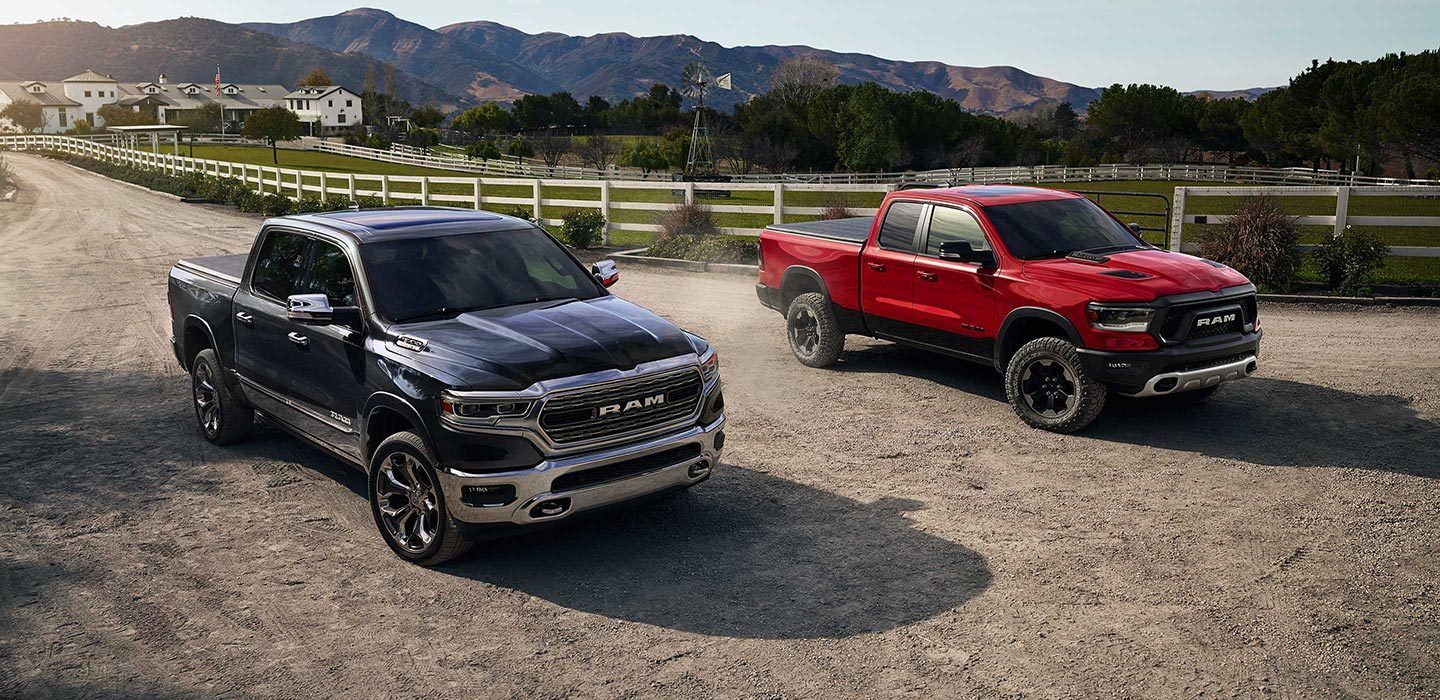 2020 Ram 1500 Blue and Red Front Exteriors